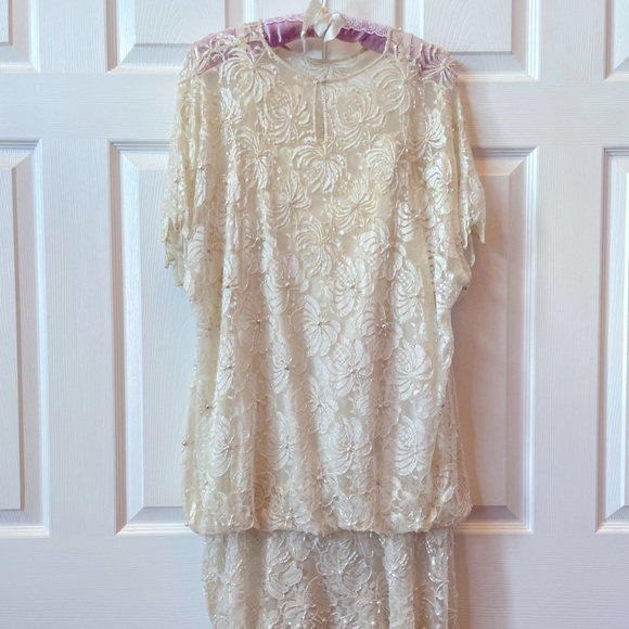 WEDDING DRESS 2 PIECES DROP SHOULDER DROP WAIST BEADED BY CREATIVE CREATIONS XXL - Picture 5 of 15